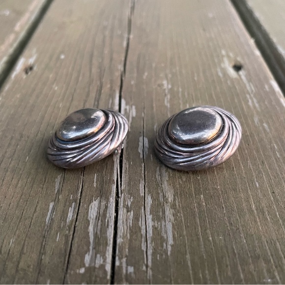 Hillel Efrat Modernist Large Hollow Sterling Silver Clip On Earrings - Picture 5 of 12